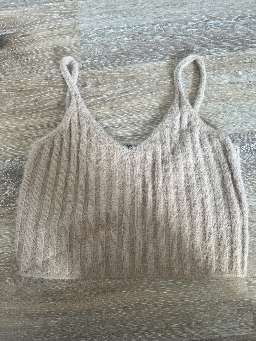 Papermoon Fuzzy Ribbed Knit Cami in Light Beige